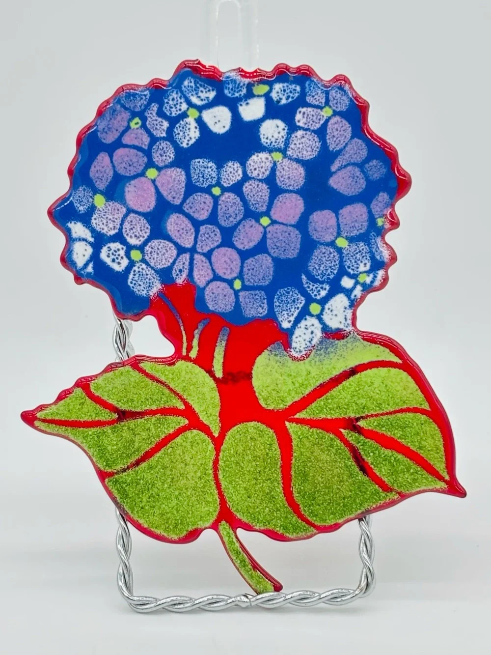 Hand Blown Glass Hydrangea Flower Suncatcher Purple Whimsical Boho Cottagecore